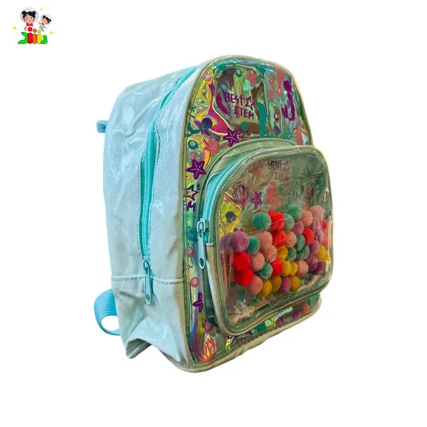 کیف کوله هولوگرامی پوم پوم دار 9080G3