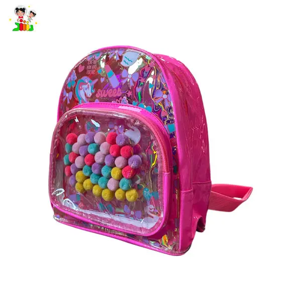 کیف کوله هولوگرامی پوم پوم دار 9080G3